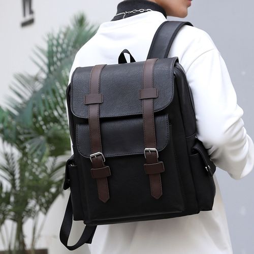 Backpack Large Capacity PU Travel Computer Bag For Men - Black