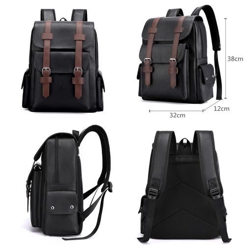 Backpack Large Capacity PU Travel Computer Bag For Men - Black