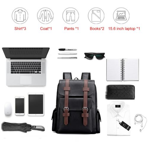 Backpack Large Capacity PU Travel Computer Bag For Men - Black
