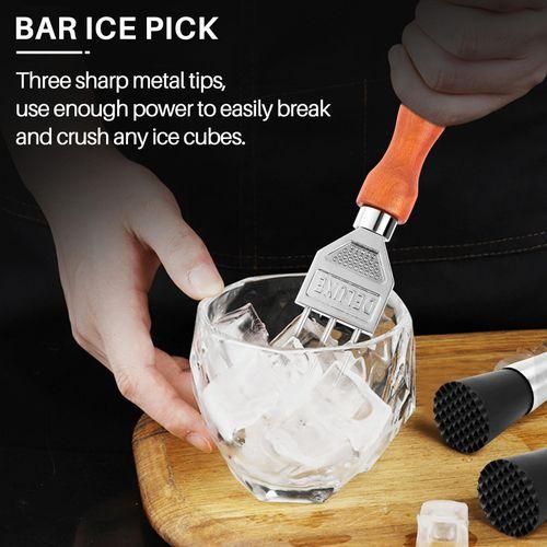 915 Generation Ice Pick  Sturdy Ice with Solid Wood Handle 304 Stainless Steel Three Pronged Ice Crusher for Bartender