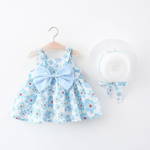 Fashion Bow Baby Dress Sling Dresses Baby Clothes Kids Clothes Hat