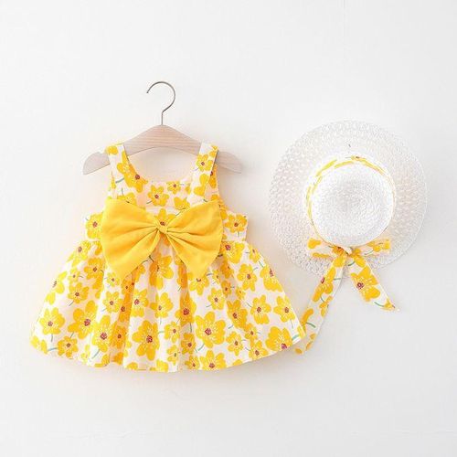 Fashion Bow Baby Dress Sling Dresses Baby Clothes Kids Clothes Hat