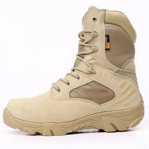High-Top Leather Outdoor Desert Boots - Khaki