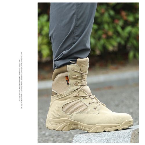High-Top Leather Outdoor Desert Boots - Khaki
