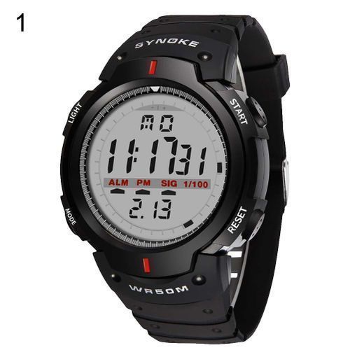 Men Outdoor Sport Luminous Week Date Alarm Digital Wrist Watch-Black