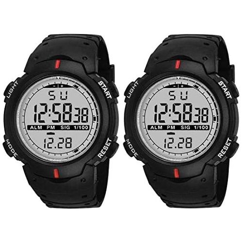 Men Outdoor Sport Luminous Week Date Alarm Digital Wrist Watch-Black