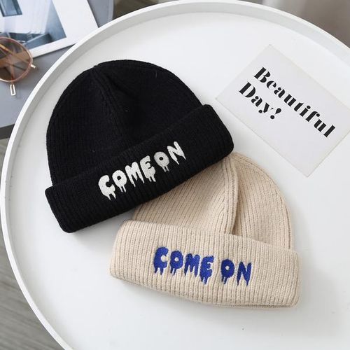 Japanese Hipster Letter Embroidery Woolen Cap Female Autumn and Winter Warm Ear Protection All-Match Blue Knitted Hat Beanie Hat Male