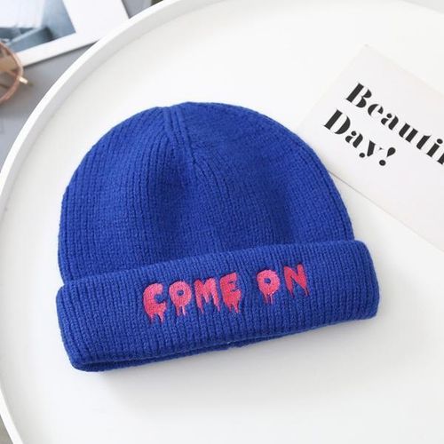 Japanese Hipster Letter Embroidery Woolen Cap Female Autumn and Winter Warm Ear Protection All-Match Blue Knitted Hat Beanie Hat Male