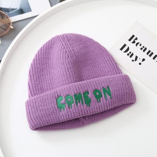 Japanese Hipster Letter Embroidery Woolen Cap Female Autumn and Winter Warm Ear Protection All-Match Blue Knitted Hat Beanie Hat Male