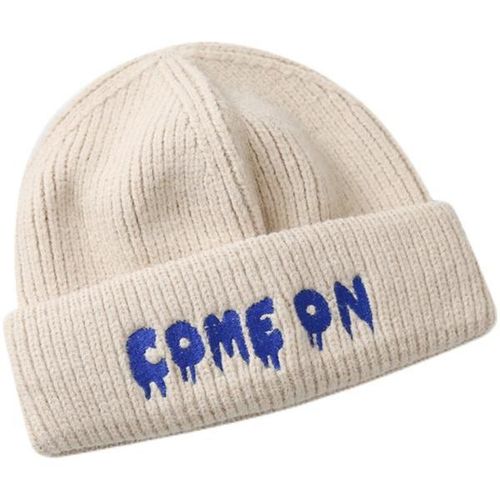 Japanese Hipster Letter Embroidery Woolen Cap Female Autumn and Winter Warm Ear Protection All-Match Blue Knitted Hat Beanie Hat Male