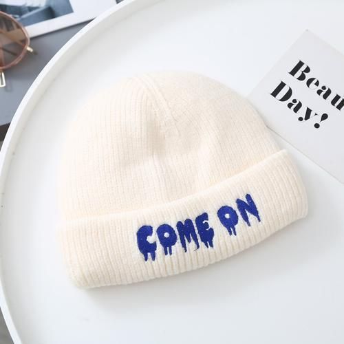 Japanese Hipster Letter Embroidery Woolen Cap Female Autumn and Winter Warm Ear Protection All-Match Blue Knitted Hat Beanie Hat Male