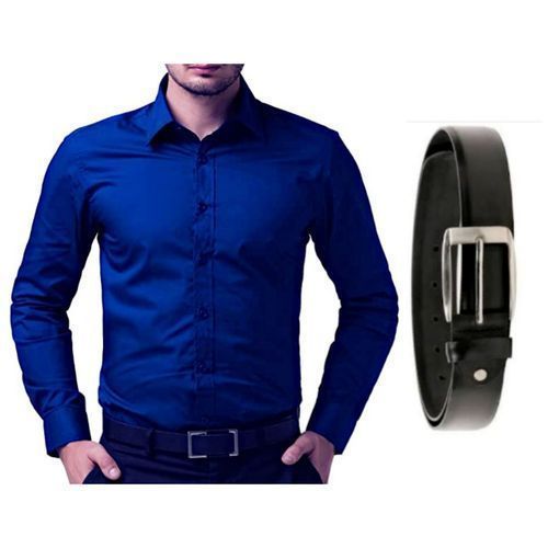 Bundle Of Men's Formal Shirt with Belt Design And Buckle May Vary - Blue, Black.