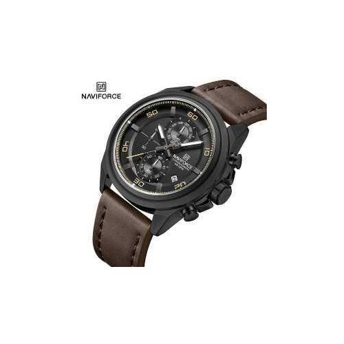 Naviforce Waterproof Leather Strapped Dual Digital Watch - Brown