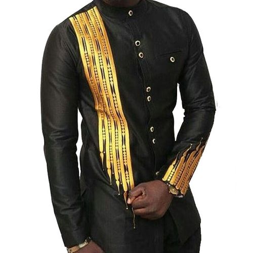 Afrocentric Wakanda Long Sleeve Shirt - Black,Golden