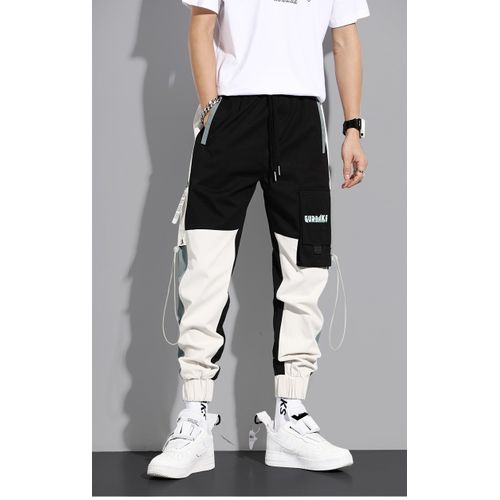 Stylish Men Pants Men Cargo Pants Multi Pockets Mid Waist Lace-up Pants