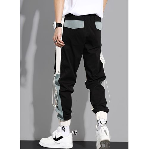Stylish Men Pants Men Cargo Pants Multi Pockets Mid Waist Lace-up Pants