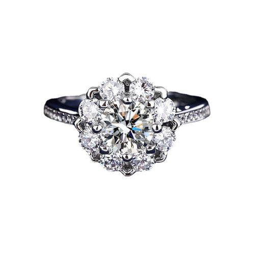 Sunflower Luxury Female  Silver Ring Promise Love Engagement Rings For Women