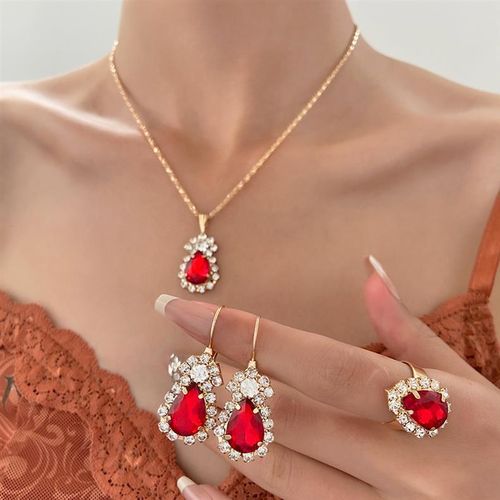 Crystal Jewelry Set For Women - Gold & Red