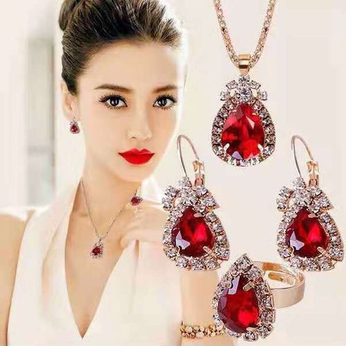 Crystal Jewelry Set For Women - Gold & Red