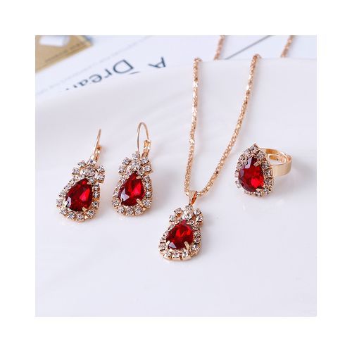 Crystal Jewelry Set For Women - Gold & Red