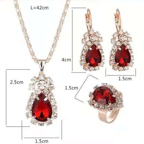 Crystal Jewelry Set For Women - Gold & Red