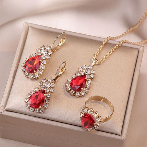 Crystal Jewelry Set For Women - Gold & Red
