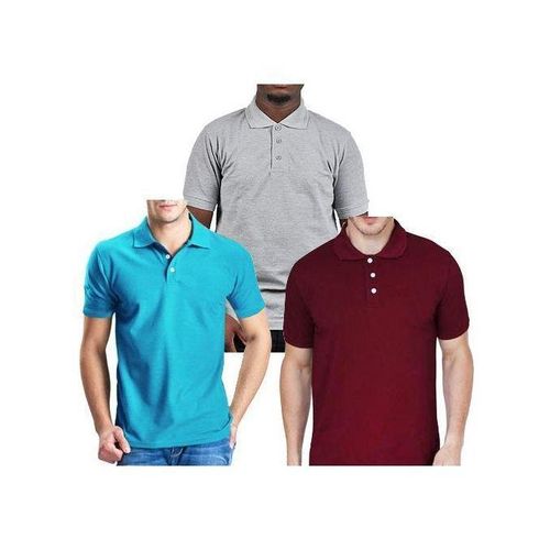 Pack Of 3 Short Sleeve Designer Shirts - Blue, Maroon, Grey