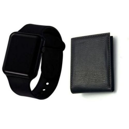 Digital Watch & Leather Wallet - Black.