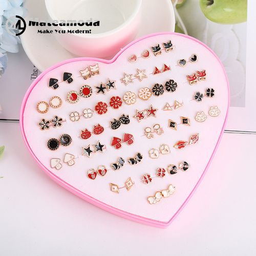 Mateamoda 36 Pairs / Set Earrings Transparent Glue Stick Fashion Ear Studs Female New Heart-shaped Set