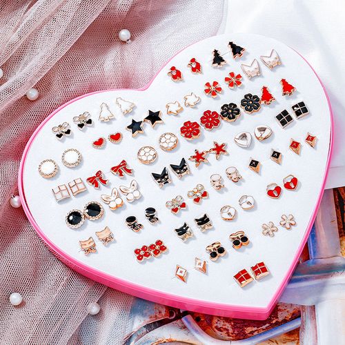 Mateamoda 36 Pairs / Set Earrings Transparent Glue Stick Fashion Ear Studs Female New Heart-shaped Set