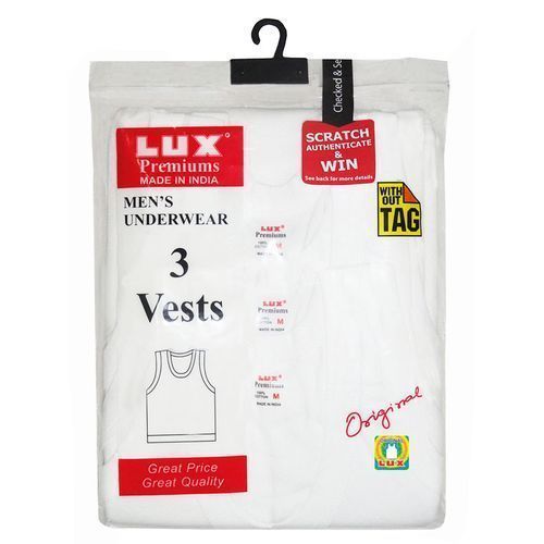 Lux 3 Pack Men's Lux Vest Pure Cotton - White
