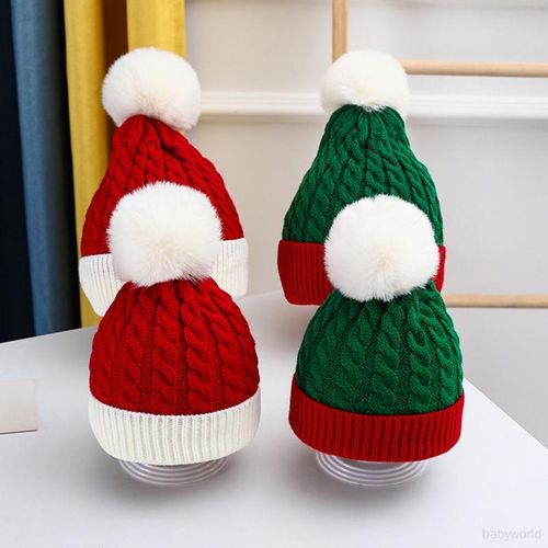 Kids beanie parent-child Christmas hat twist pattern color-block baby warm knit hat