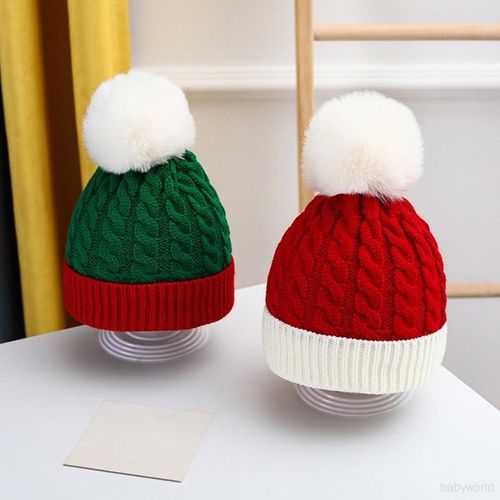 Kids beanie parent-child Christmas hat twist pattern color-block baby warm knit hat