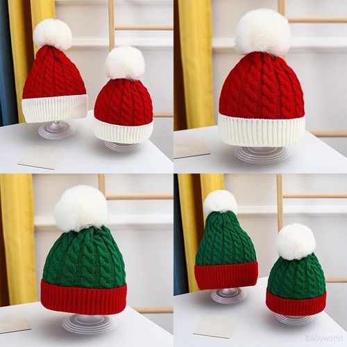 Kids beanie parent-child Christmas hat twist pattern color-block baby warm knit hat