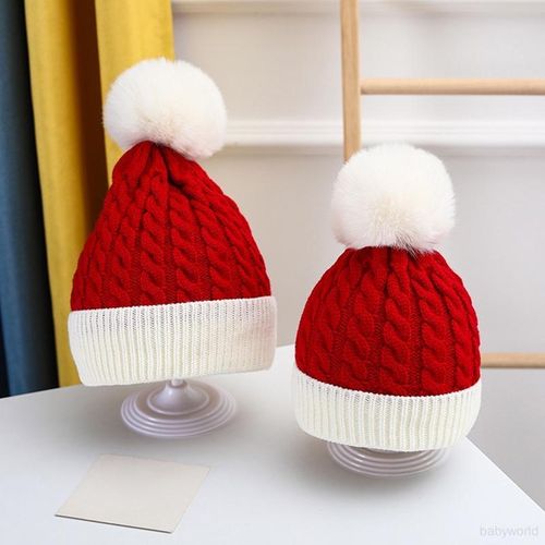 Kids beanie parent-child Christmas hat twist pattern color-block baby warm knit hat