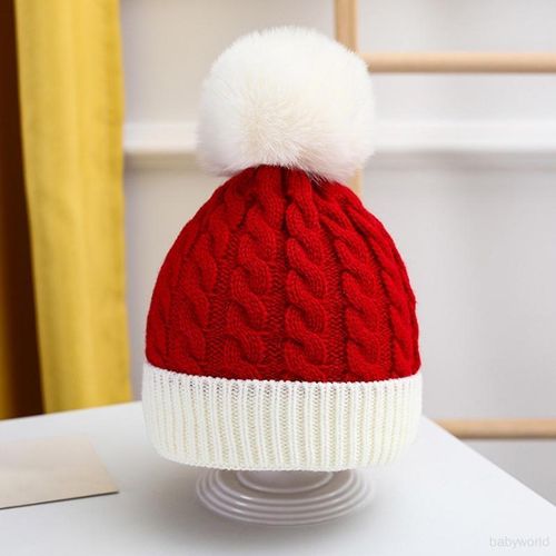 Kids beanie parent-child Christmas hat twist pattern color-block baby warm knit hat