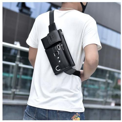 Men's Fanny Bags Multipurpose PU Leather Chest Crossbody Bag