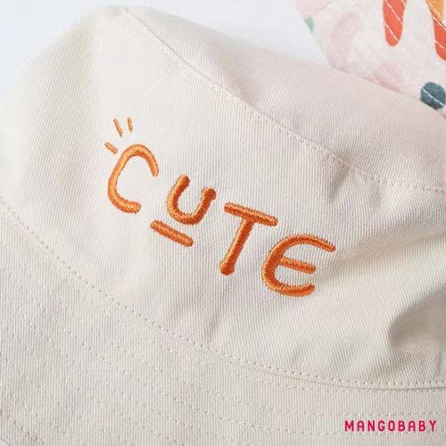 MGG-Baby Kids Bucket Hat  Double-side Colorful Print Embroidery Letters Wide Brim Sun Protection Cap for Girls Boys