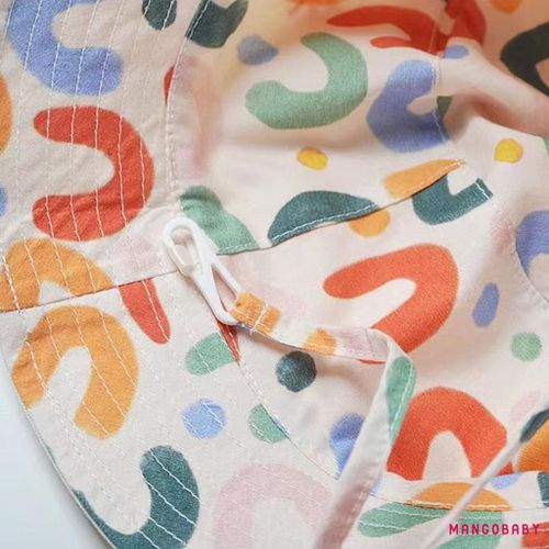 MGG-Baby Kids Bucket Hat  Double-side Colorful Print Embroidery Letters Wide Brim Sun Protection Cap for Girls Boys