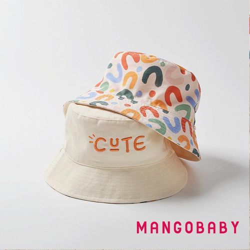 MGG-Baby Kids Bucket Hat  Double-side Colorful Print Embroidery Letters Wide Brim Sun Protection Cap for Girls Boys