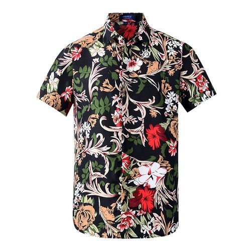 Men's Retro Printed Short Sleeve Shirt Casual Button-Down Shirts