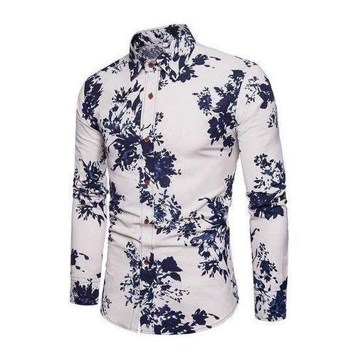 Mens Long Sleeve Casual Pattern Floral Polo Business Printed Shirts