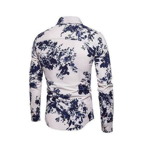 Mens Long Sleeve Casual Pattern Floral Polo Business Printed Shirts