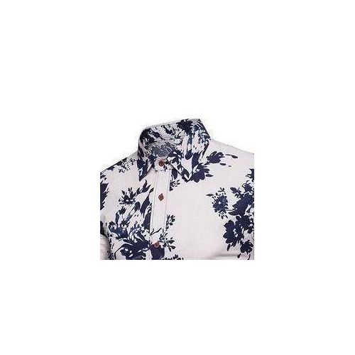 Mens Long Sleeve Casual Pattern Floral Polo Business Printed Shirts