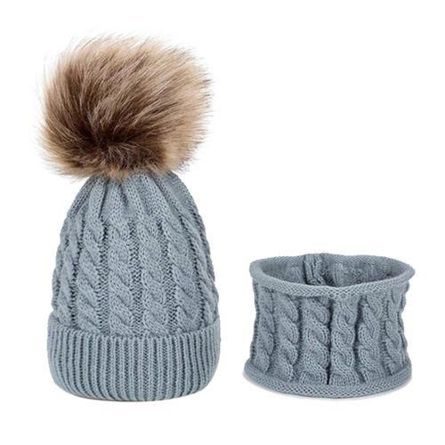 2pcs Hat And Scarf Set Boys Girls Beanie Cap For 03 Gray