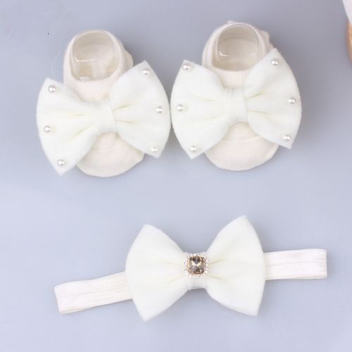 2PcsSet Lace Flower Baby Girl Headband Socks Set Crown Bows