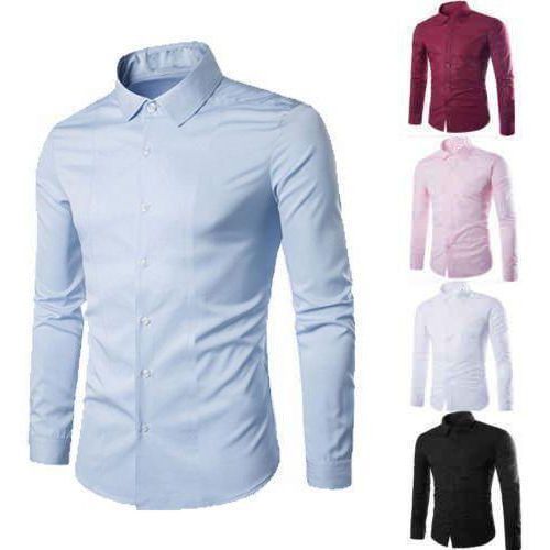 Mens Official Shirts Cotton Long Sleeve 5 Pieces - Multicolor, Color May Vary