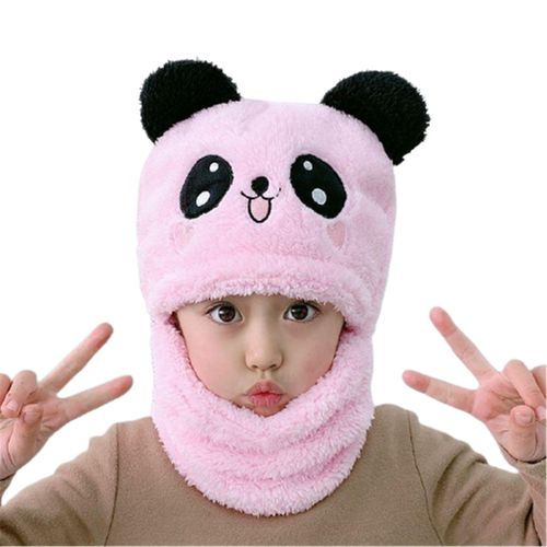 Kids Winter Hats+Scarf Set Cute Panda Plush Warm Winter Hat Thick Boy Girl Cap,Pink,L NO5119