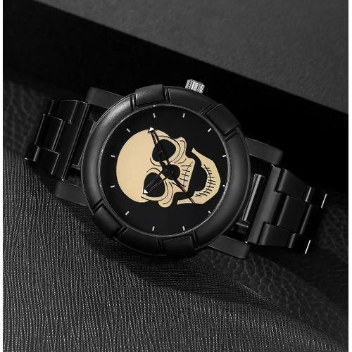 Black Gold Dial Quartz Watch Men Steampunk Rock Engraved Cool Fashion Man