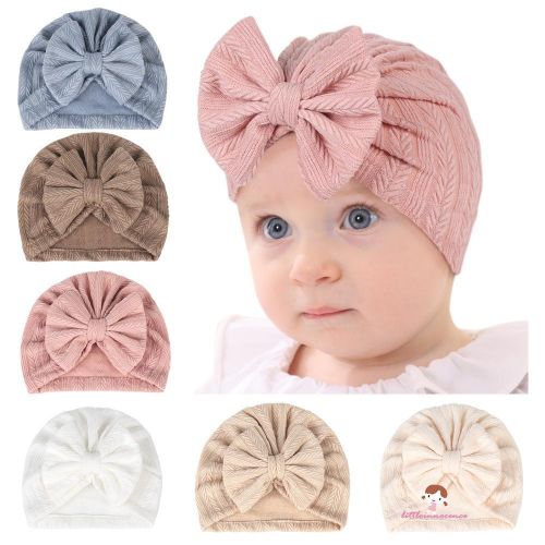 XZQ-Baby Soft Stretchy Turban Hats with Knotted Big Bow Caps Beanies Bonnets Headwraps Hair Accessories